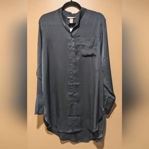 H&m satin long button-down blouse size medium new with tags
